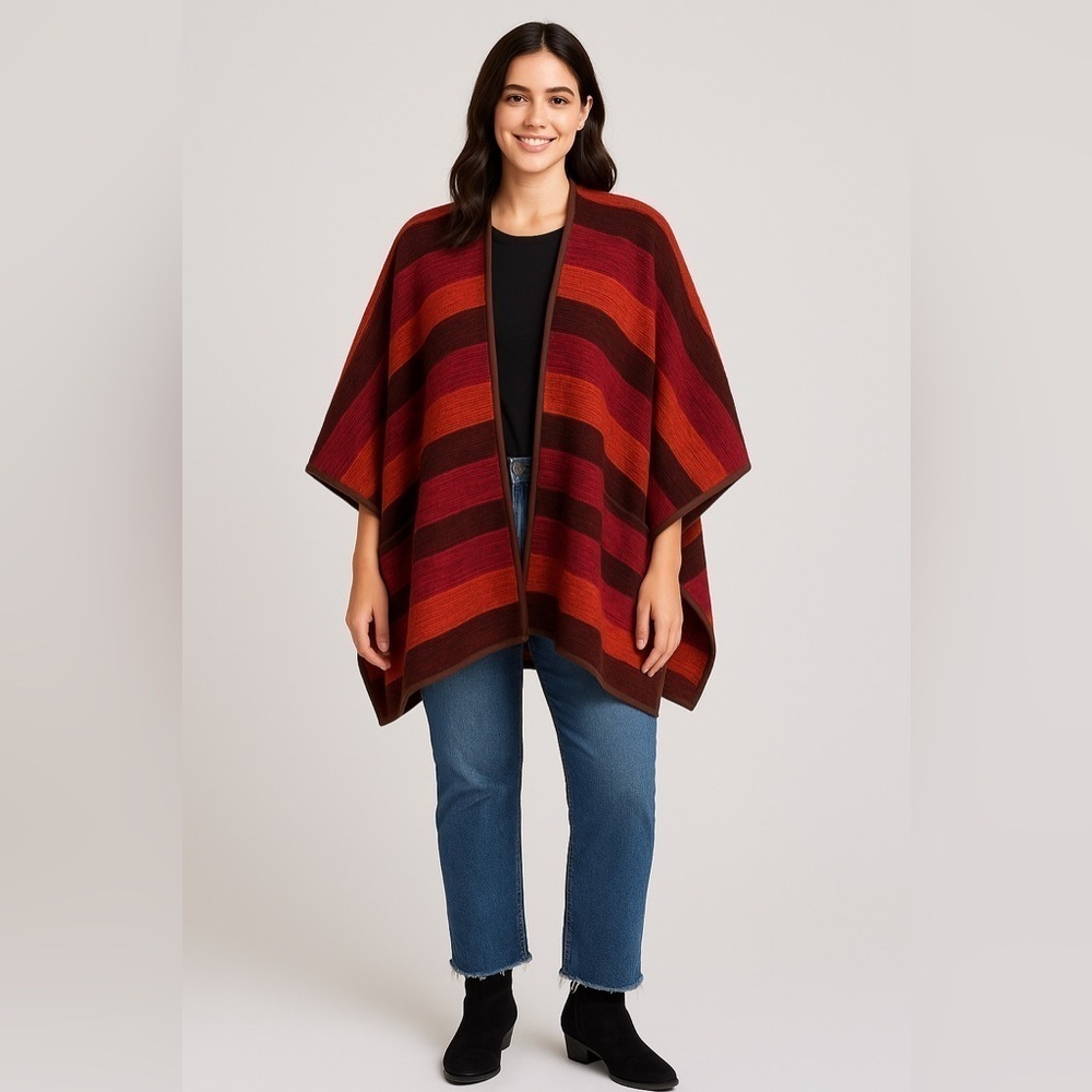 Johnny Was 4Love and Liberty Striped Knit Open Front Poncho Cardigan